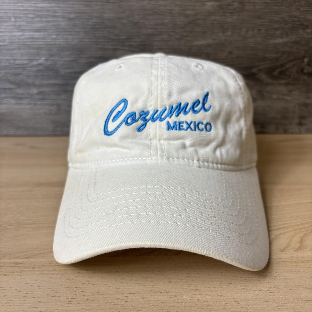 Cozumel Mexico Hat Cap Strap Back White Blue Embroidered Dad Hat Souvenir Mens